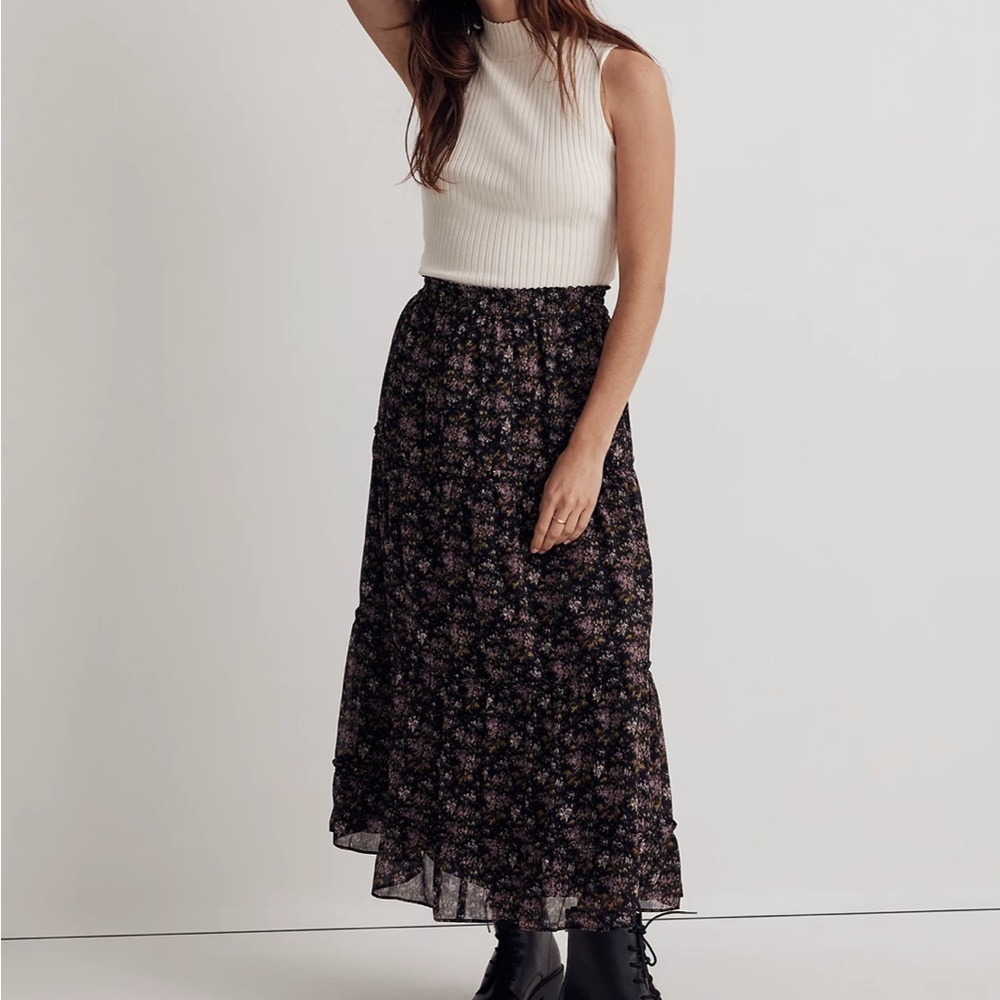 Madewell Crinkle Georgette Tiered Maxi Skirt in Blurred Blooms - Size S